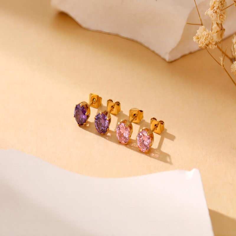 Custom colorful simple six claws zircon earrings