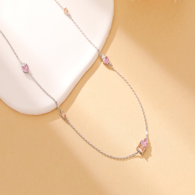 Newest 925 sterling silver  heart colorful zircon pendant necklace series