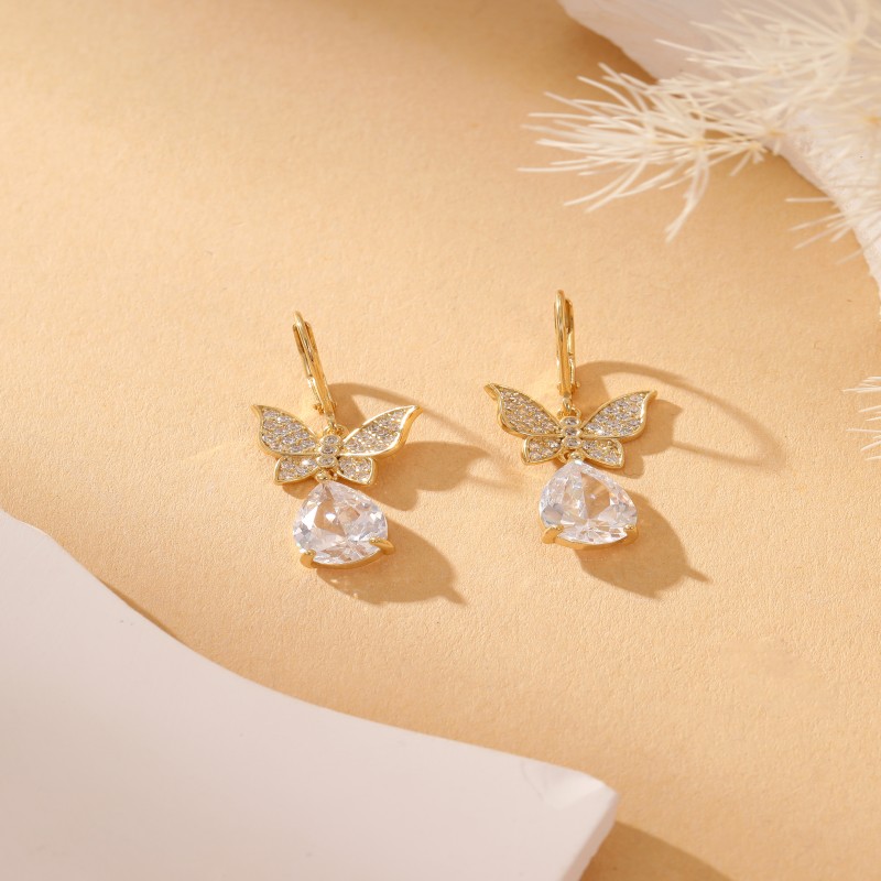 New arrivals silver full zircon pendant butterfly earrings