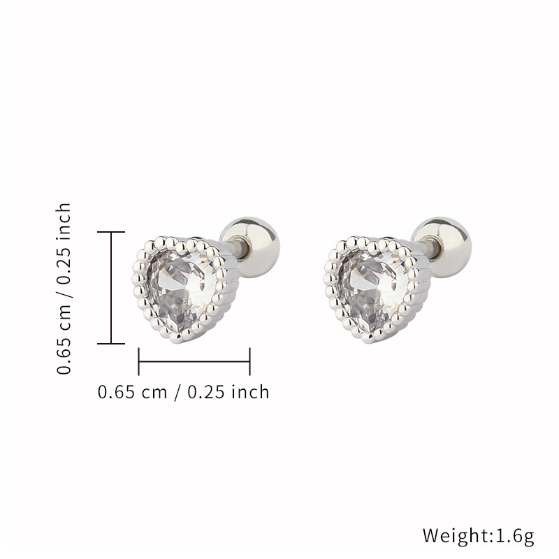 Minimalist Heart Design Titanium Body Piercings Zircon Earrings 