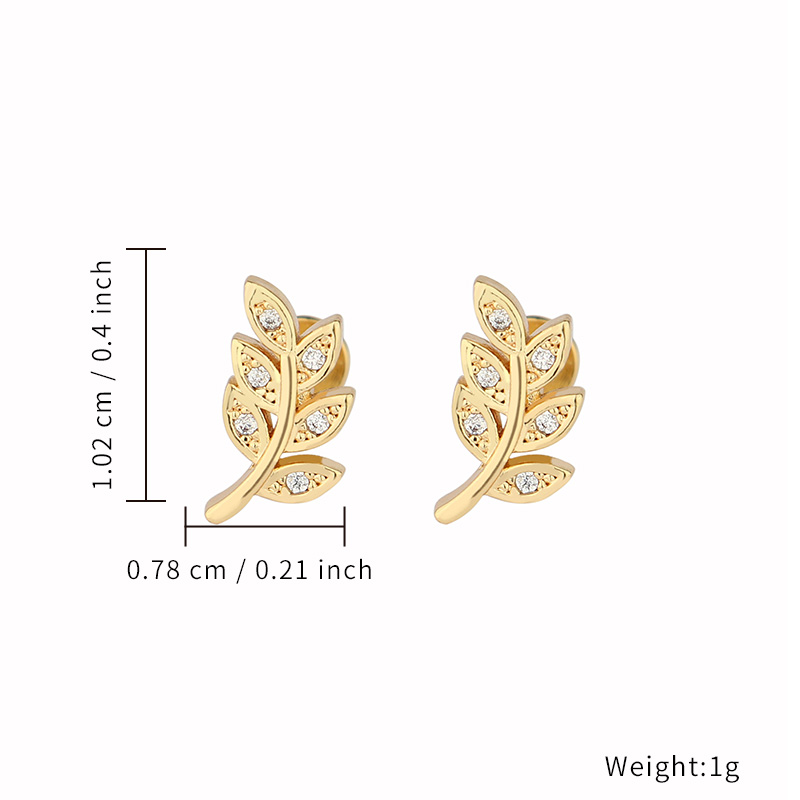 Unique Design Zircon Body Piercings Leaf Shape Stud Earrings Titanium 18K Gold Plating