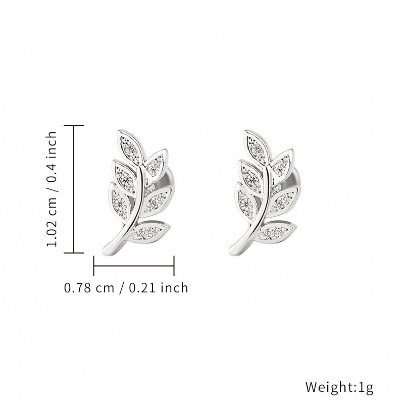 Unique Design Zircon Body Piercings Leaf Shape Stud Earrings Titanium 18K Gold Plating