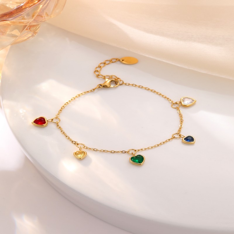 Custom colorful zircon heart pendant necklace bracelet set