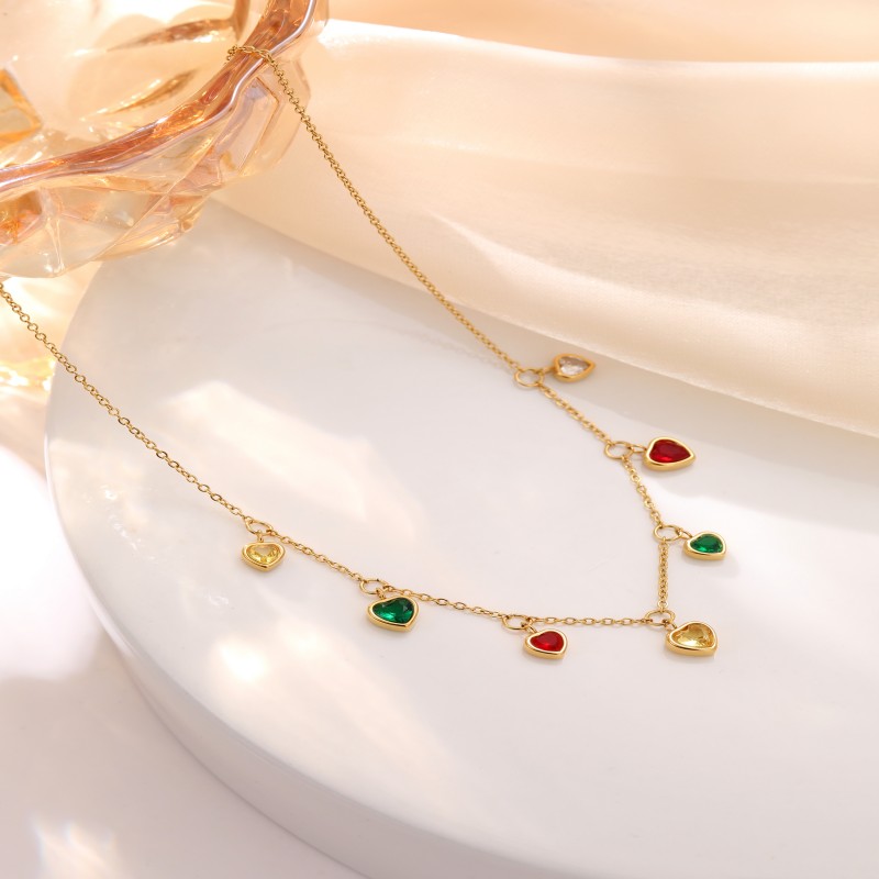 Custom colorful zircon heart pendant necklace bracelet set