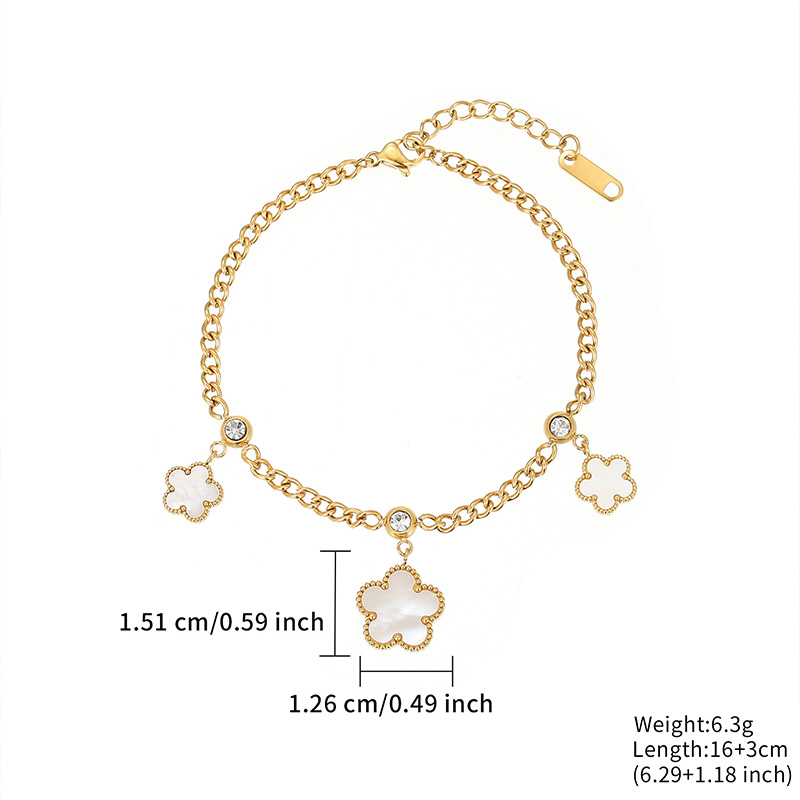 Factory white shell five leaf flower zircon pendant bracelet