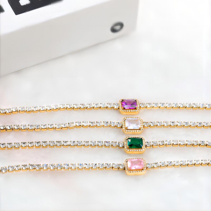 Factory wholesaling colorful zircon tennis chain bracelet