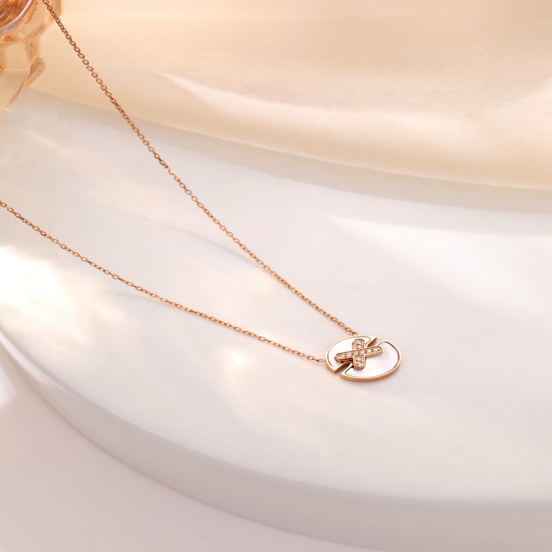 New listing crossed white shell zircon pendant and circle necklace sets