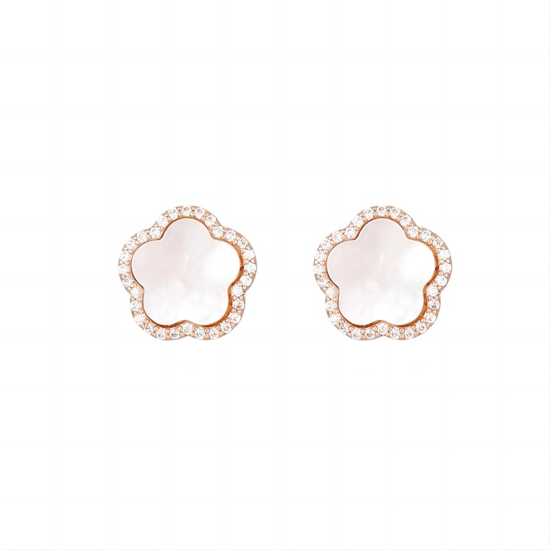 Newest five flower zircon shell stud earrings