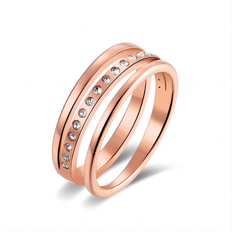 Stainless Steel Rings Luxury Rose Gold Color Micro Pave Cubic Zircon Wedding Ring