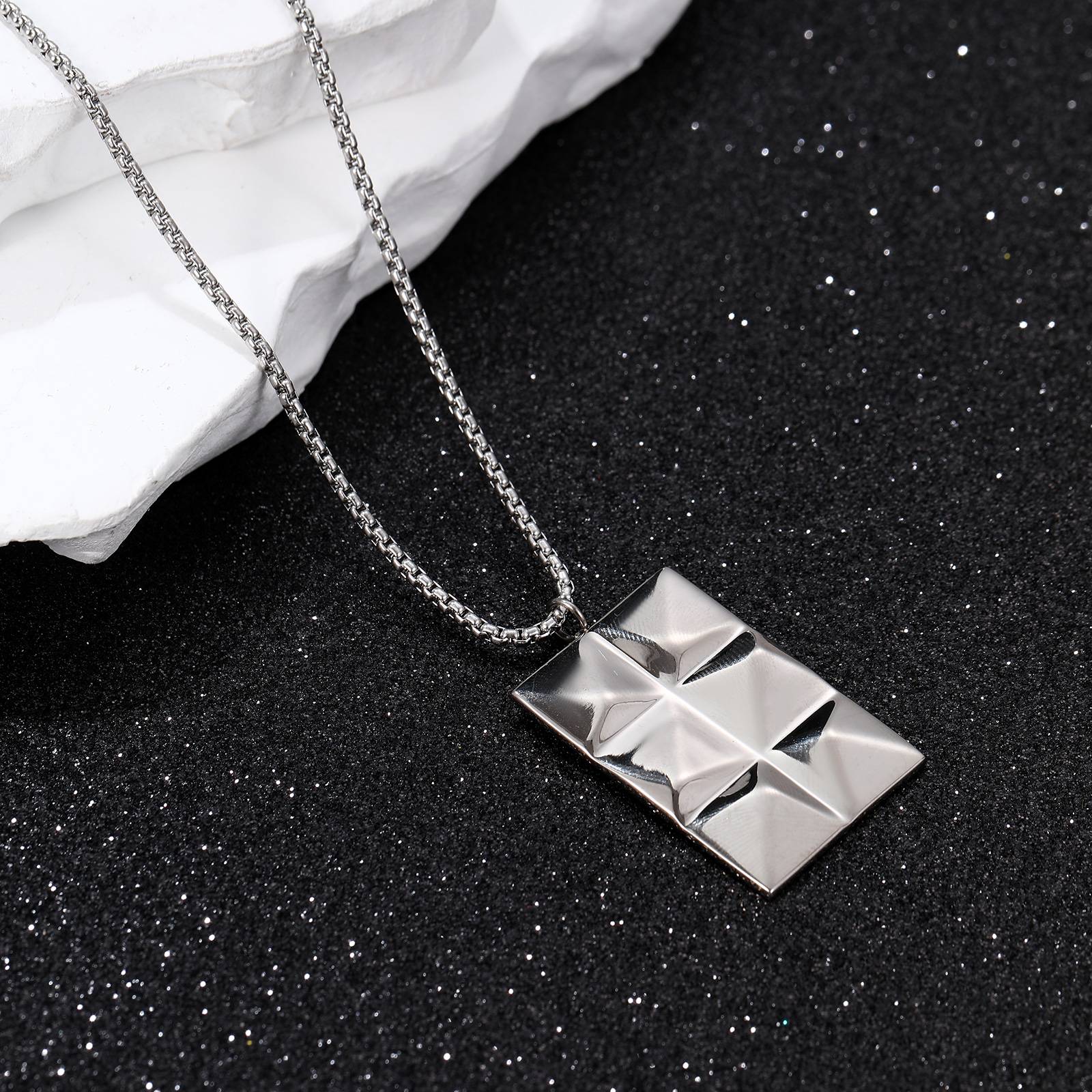 Titanium Punk Hip Hop High Quality Men's Square Pendant Necklace