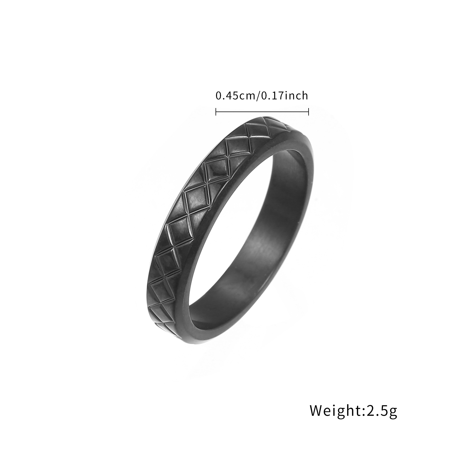 Simple Design Rhombic Pattern Men's Rings Black Plated Matte Titanium Rings For Couple