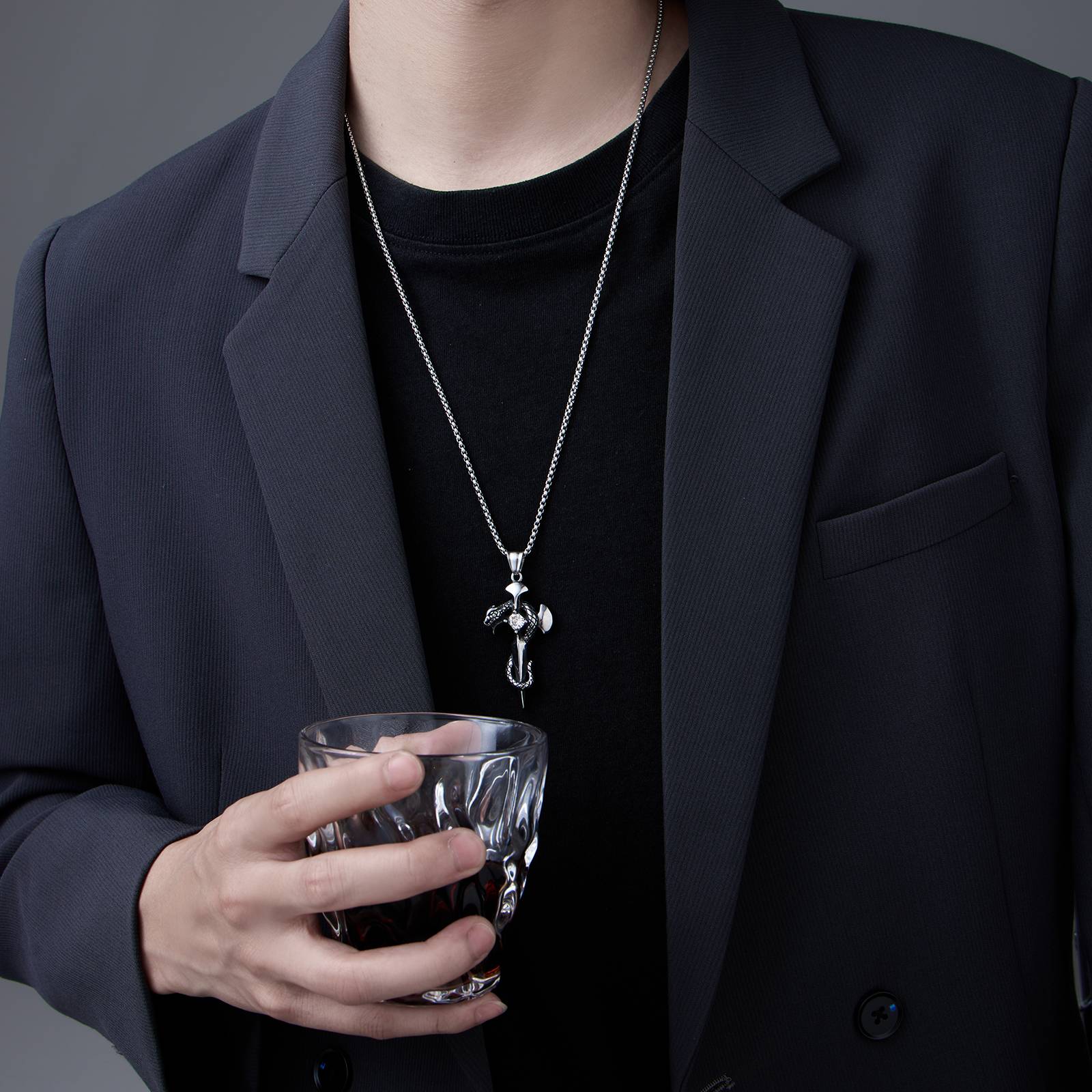 Hip hop retro stainless steel cross pendant men's necklace