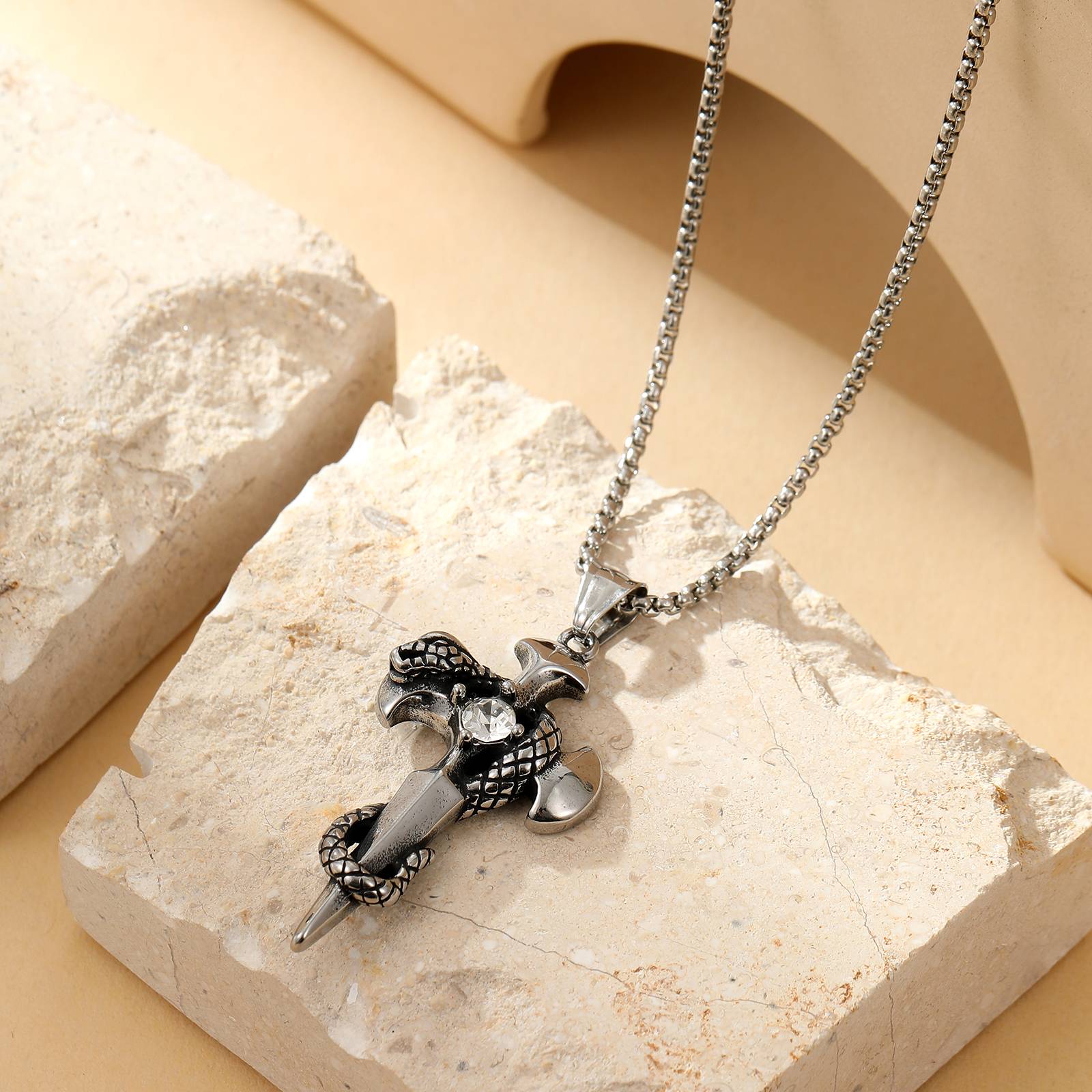 Hip hop retro stainless steel cross pendant men's necklace