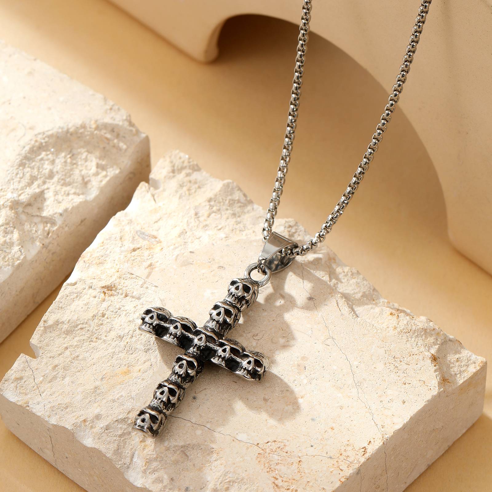 Hip hop retro stainless steel cross pendant men's necklace