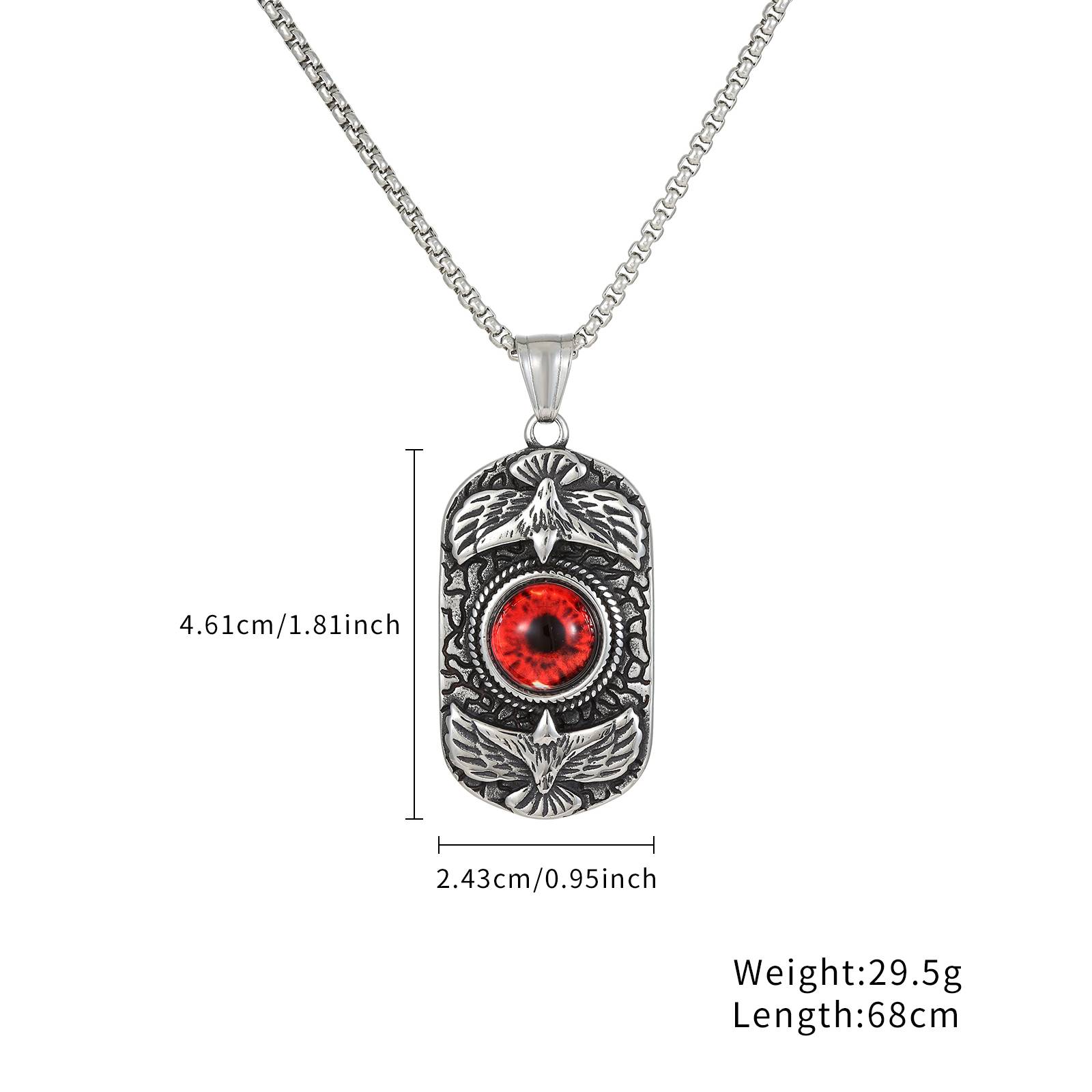 Men dog tag eagle red gem eye pendant necklace