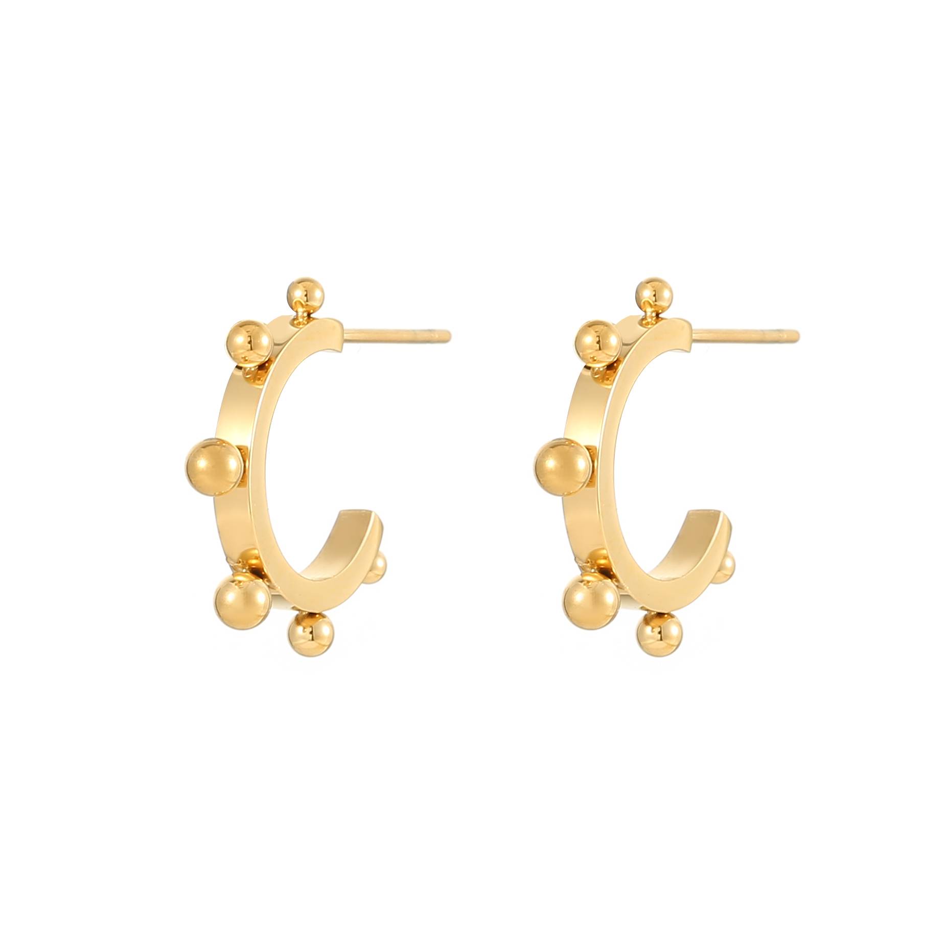 Waterproof stainless steel C-shaped bead stud earrings